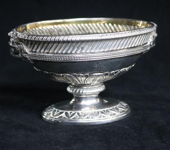 A George III cast silver oval pedestal salt, Richard Cook, London, 1802, length 11.2cm.